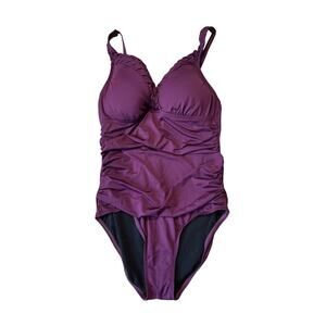 HILDR Women's one piece bathing/Swim suit, size 12; Plum/Maroon color;  NEW